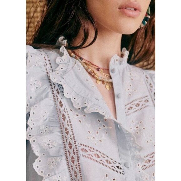 💕SEZANE💕 Irma Shirt ~ Light Blue/Ecru FR 34 = US 2 - Picture 11 of 16